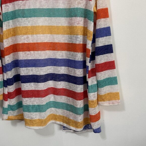 Andree By Unit Rainbow Stripe Cardigan M Open Breathable Long Sleeve Teacher Top - Picture 9 of 11